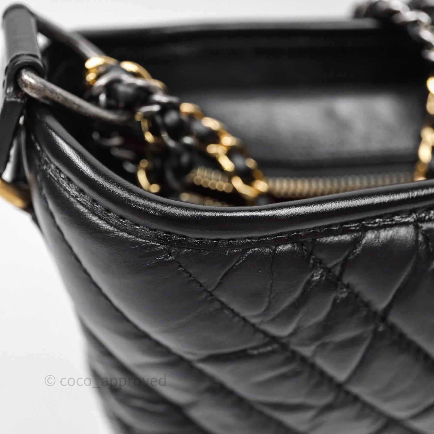 Chanel Small Gabrielle Hobo Chevron Black Aged Calfskin