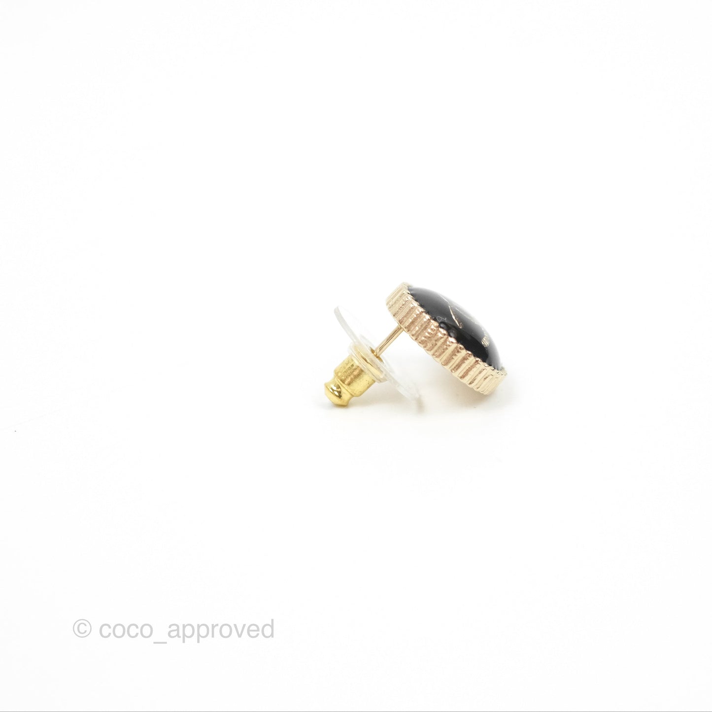 Chanel Round Black CC Earrings Gold Tone 21V