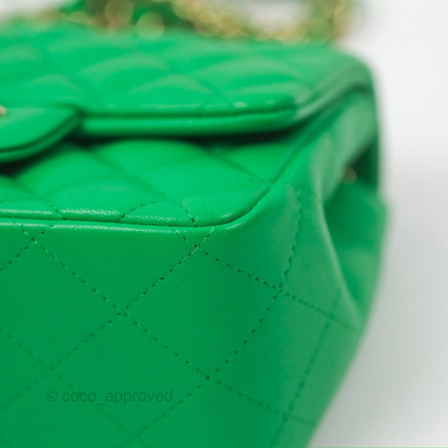 Chanel Quilted Mini Square Green Lambskin Gold Hardware