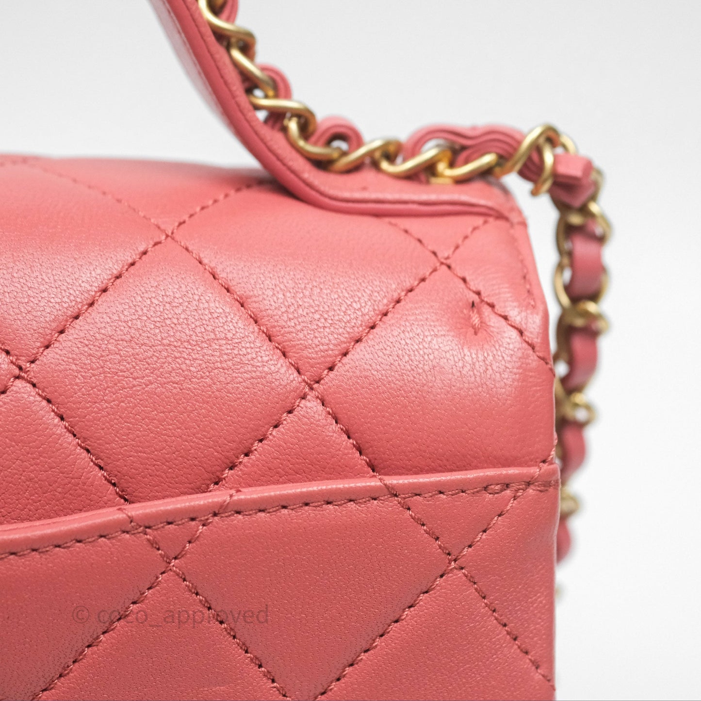 Chanel Quilted Small Chain Infinity Handle Bag Pink Lambskin Aged Gold Hardware