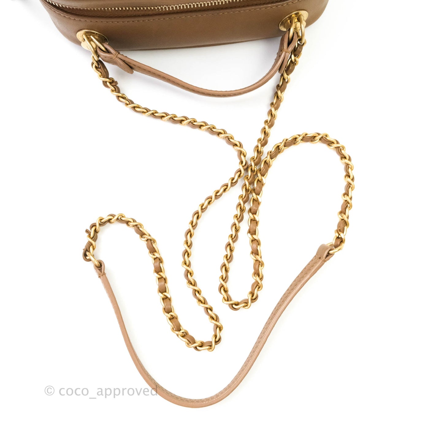 Chanel Small CC Quilted Vanity Case Brown Beige Calfskin Aged Gold Hardware