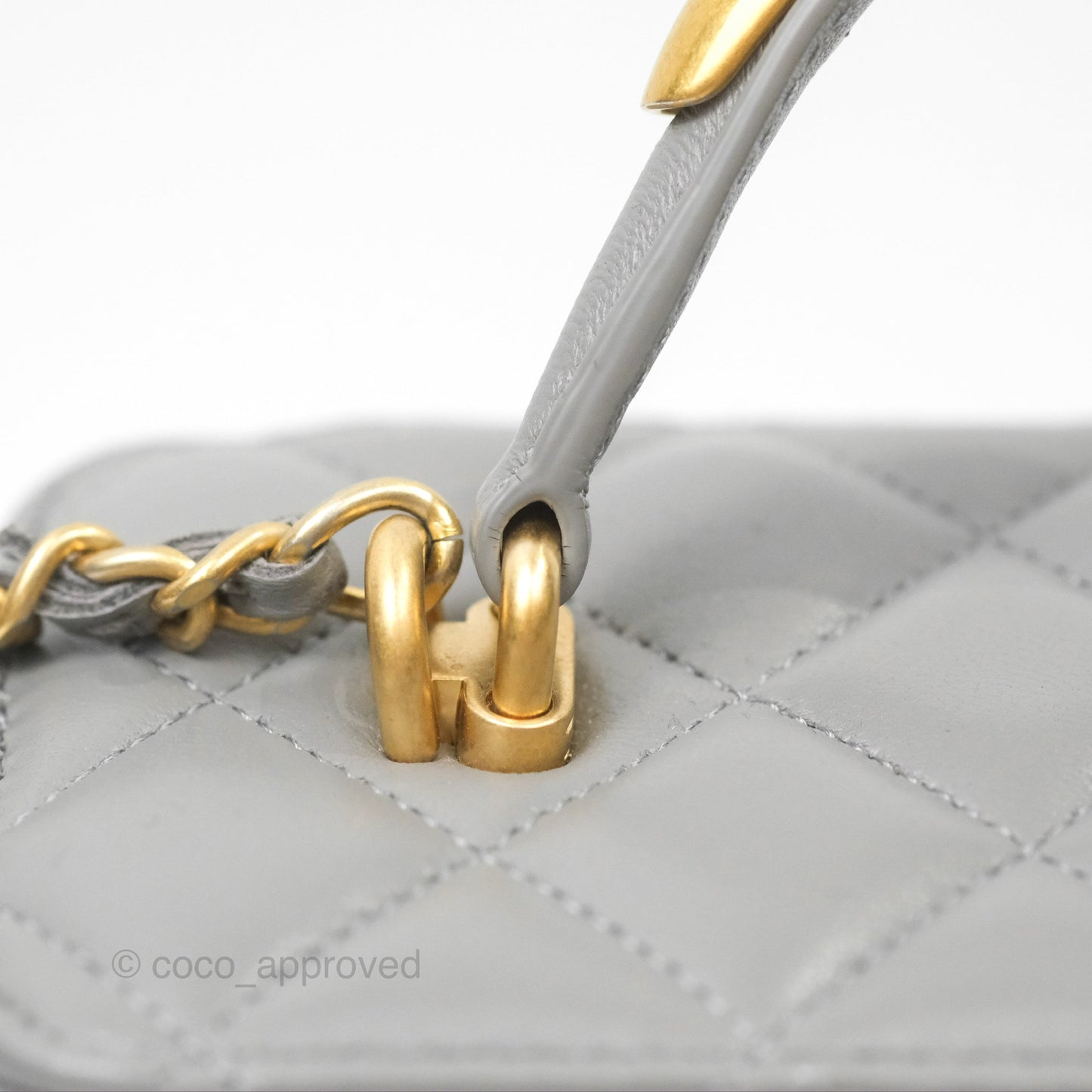 Chanel Vanity Rectangular Metal Top Handle Grey Lambskin Aged Gold Hardware