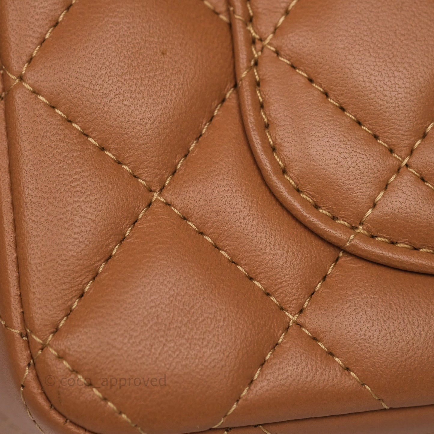 Chanel Mini Rectangular Flap Quilted Caramel Beige Lambskin Gold Hardware
