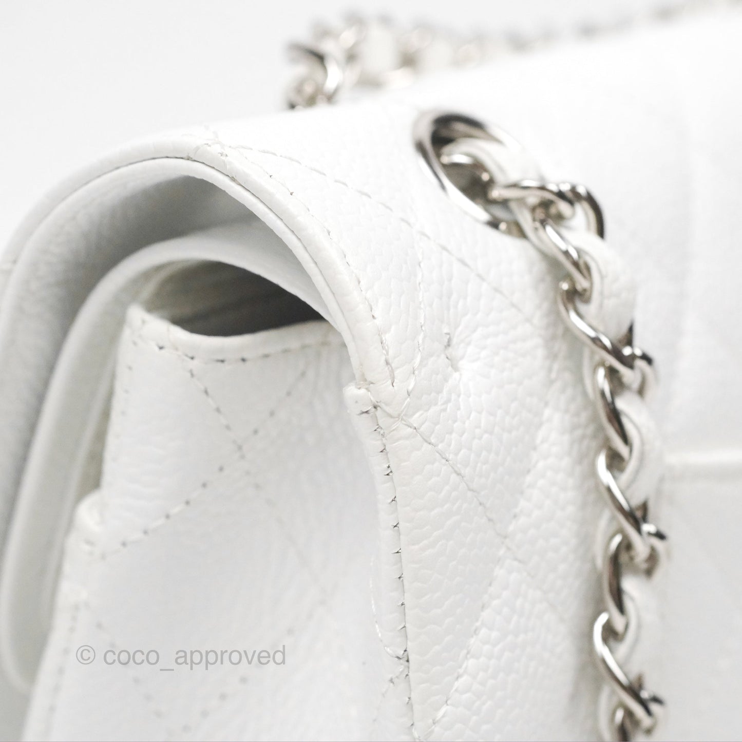 Chanel Classic M/L Medium Flap Quilted White Caviar Silver Hardware