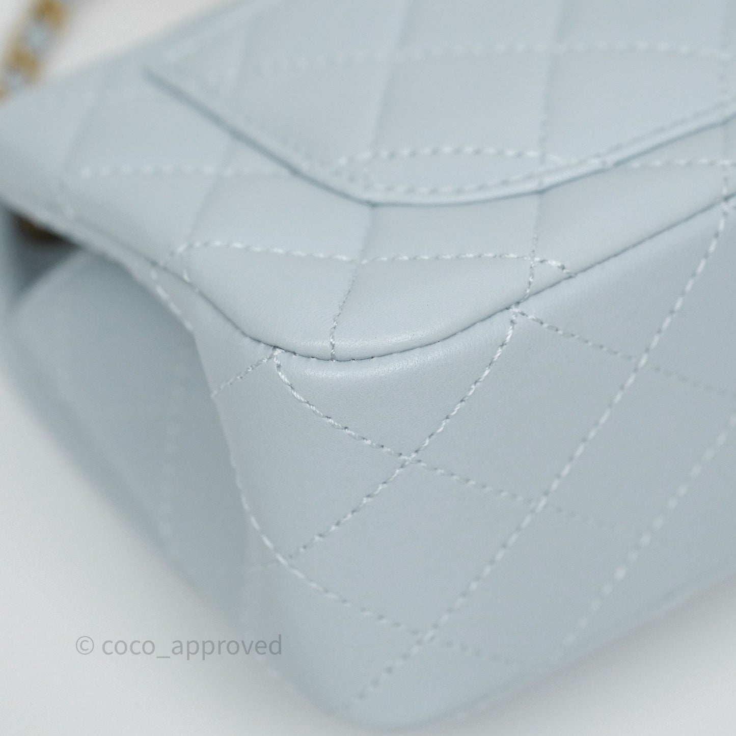 Chanel Pearl Crush Mini Rectangular Light Blue Lambskin Aged Gold Hardware