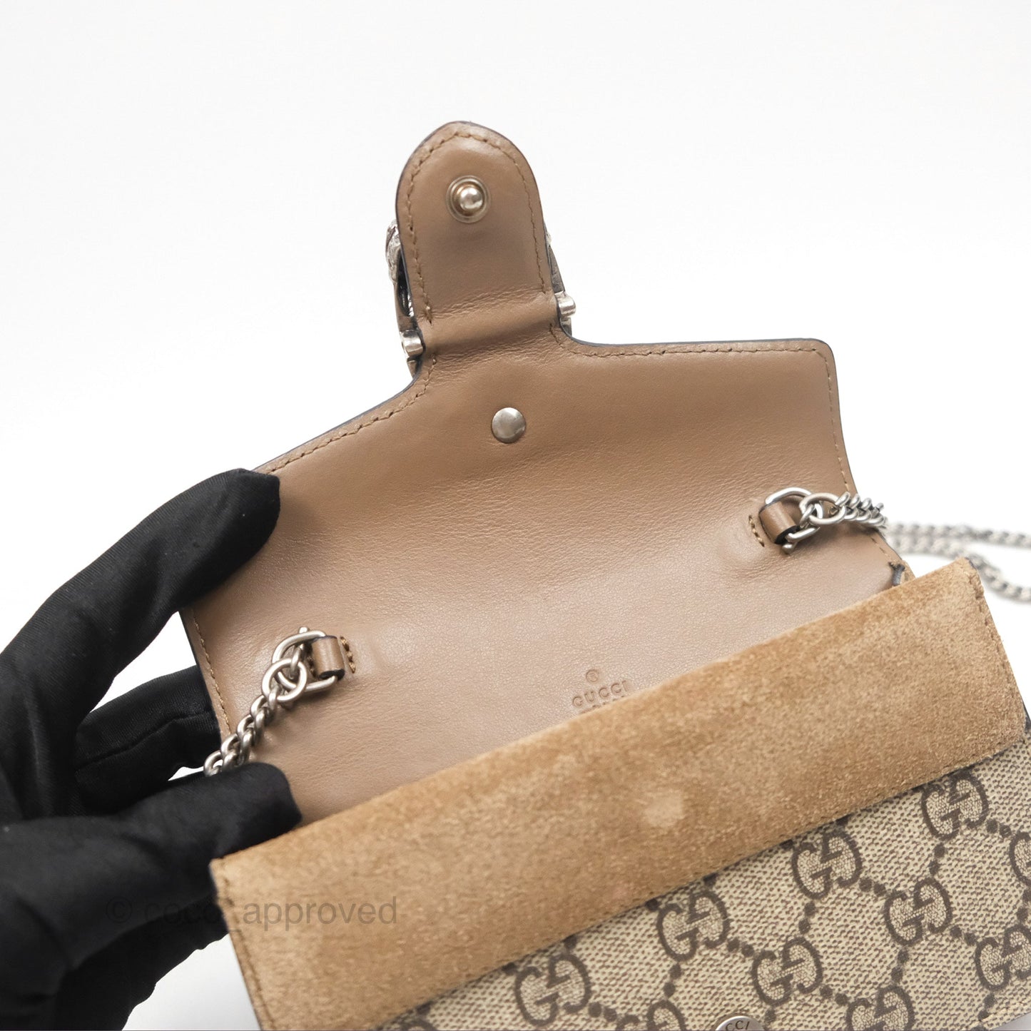 Gucci Dionysus GG Supreme Super Mini Crossbody Bag Ruthenium Hardware