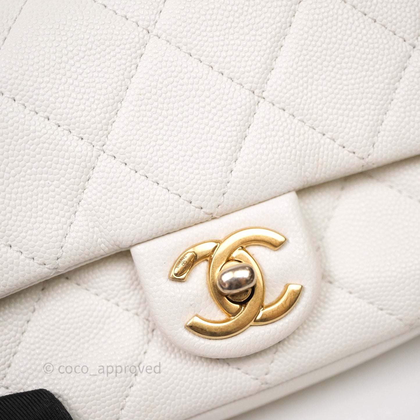 Chanel Mini Flap White Caviar Bag Double Chain Gold Hardware