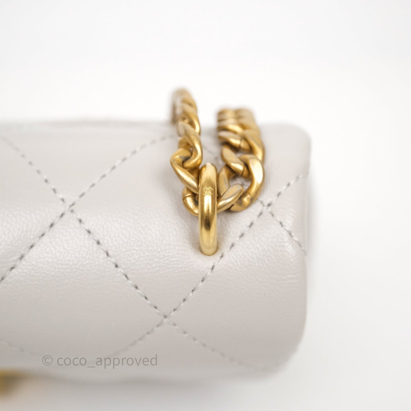 Chanel Heart Crush Mini Flap Bag Light Grey Lambskin Aged Gold Hardware 24P