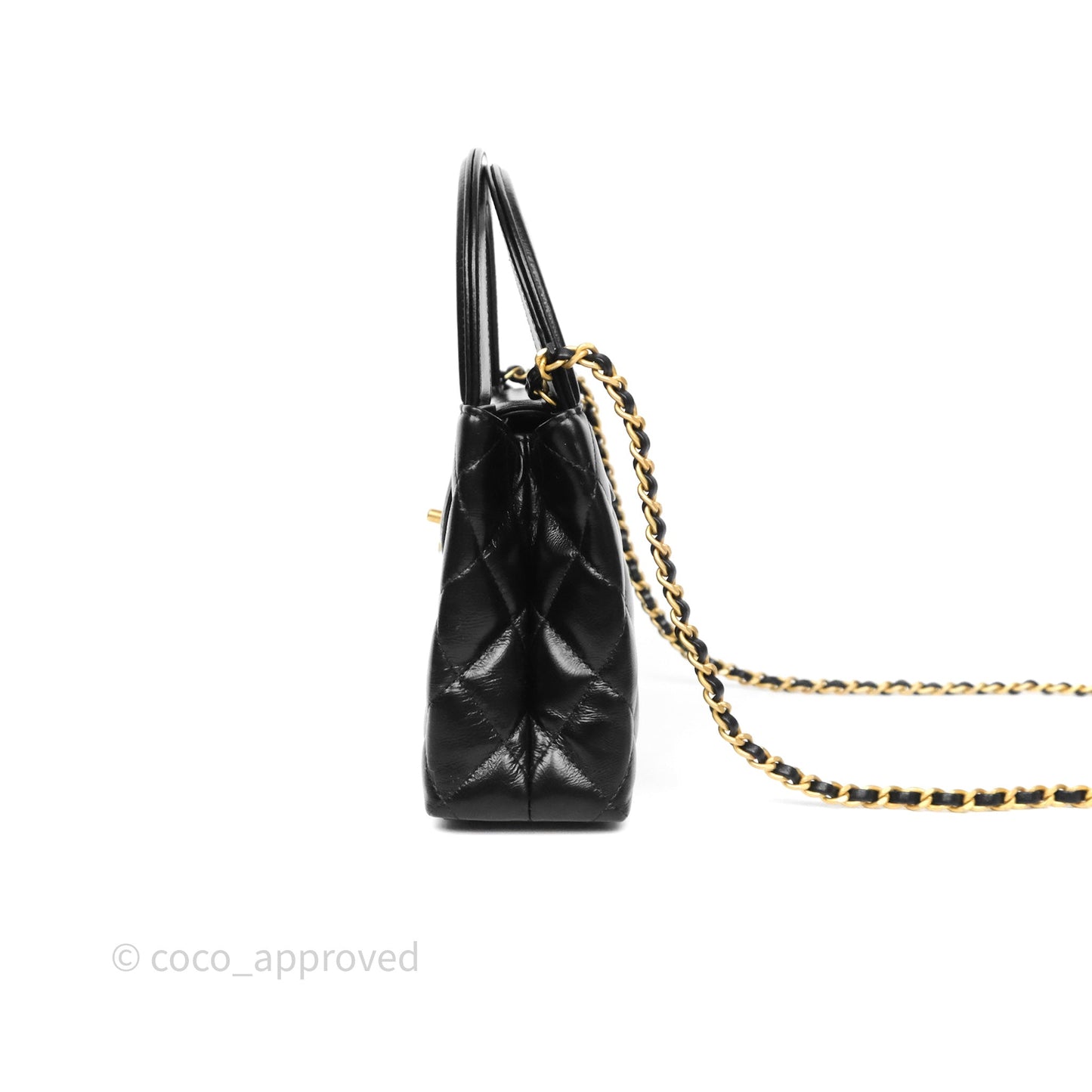 Chanel Kelly Bag Quilted Black Shiny Crumpled Calfskin Aged Gold Hardware