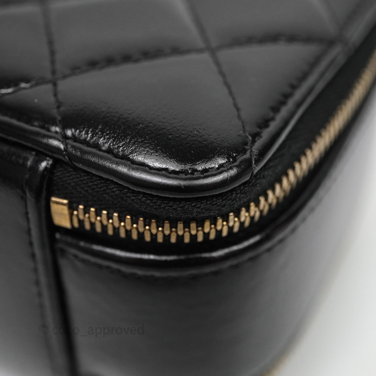 Chanel Small Top Handle Vanity Case Black Shiny Crumpled Calfskin Gold Hardware