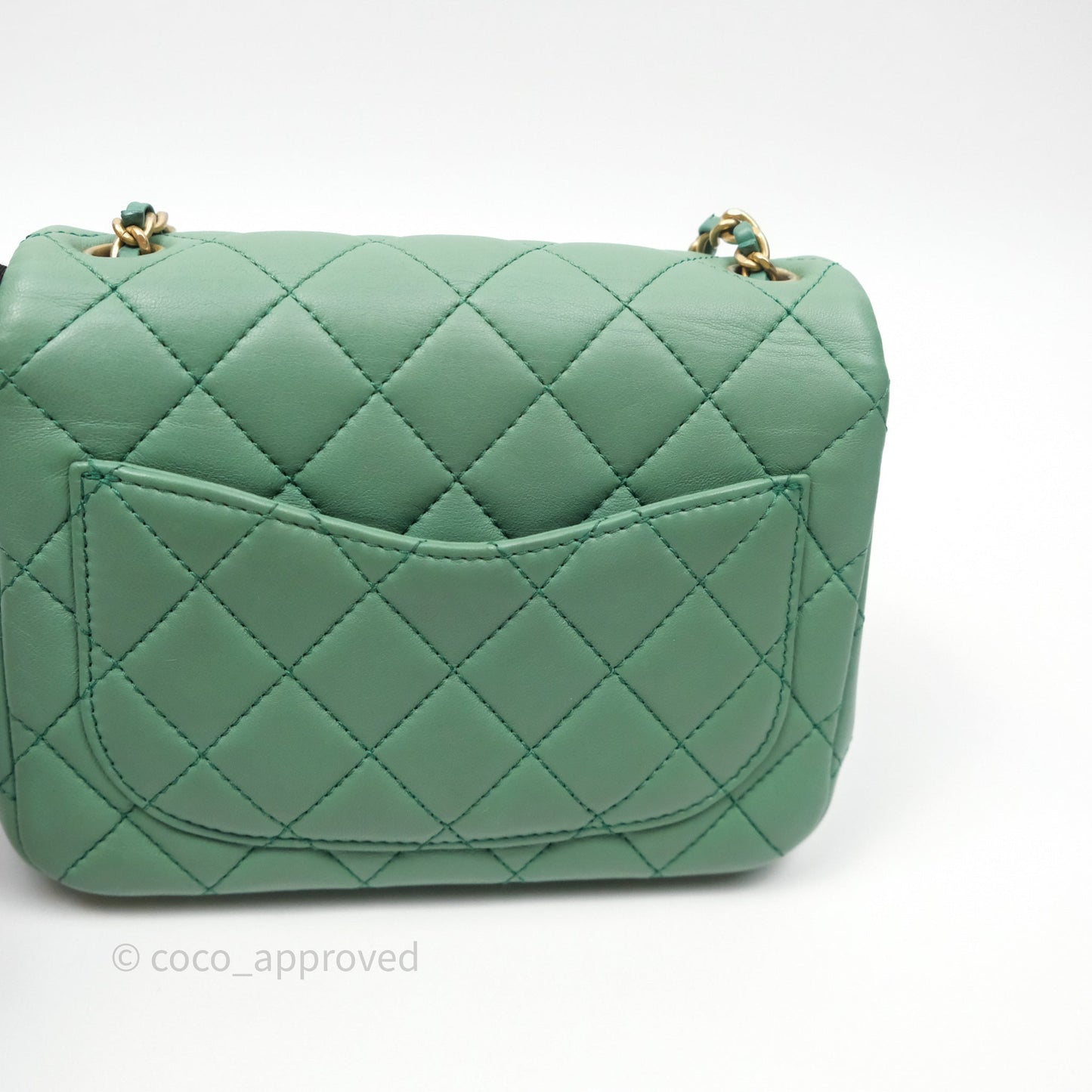 Chanel Pearl Crush Mini Square Quilted Green Lambskin Aged Gold Hardware