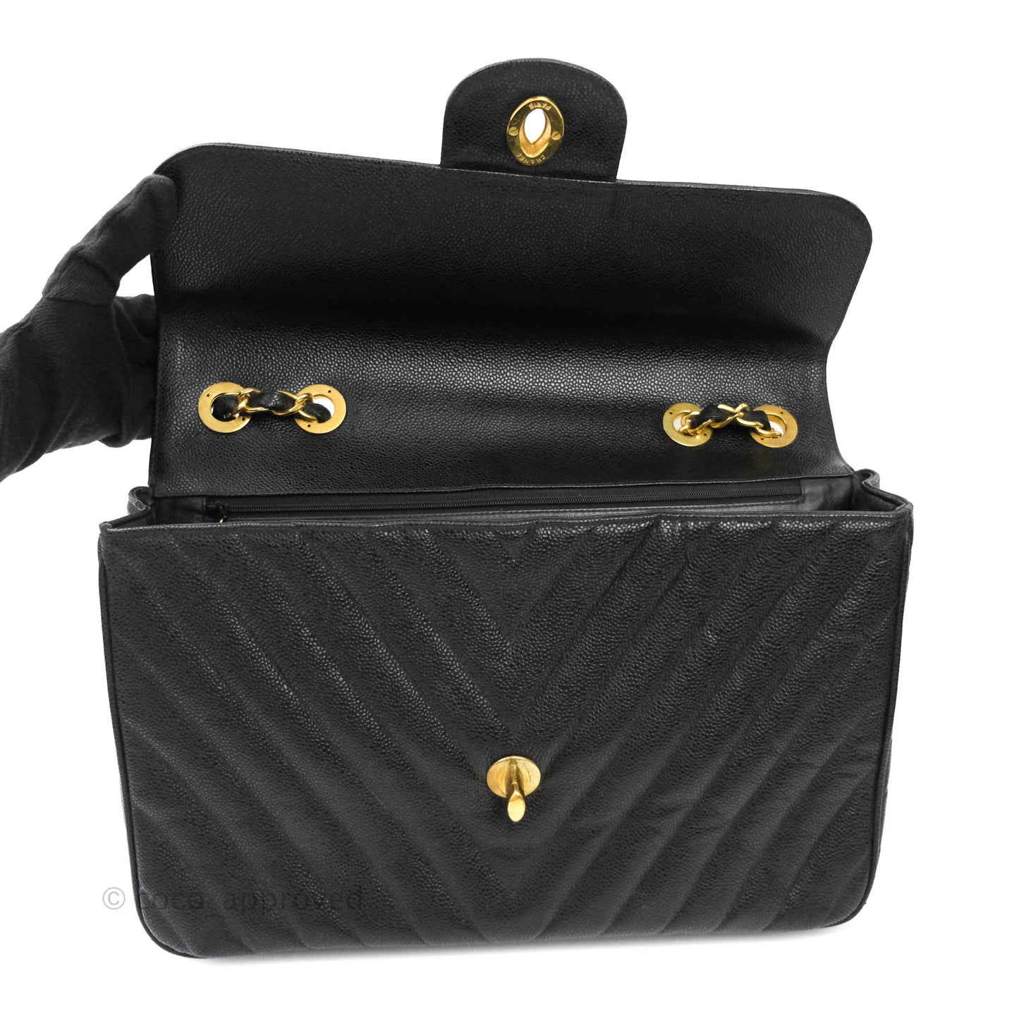Chanel Vintage Chevron Maxi Classic Flap Black Caviar 24K Gold Hardware