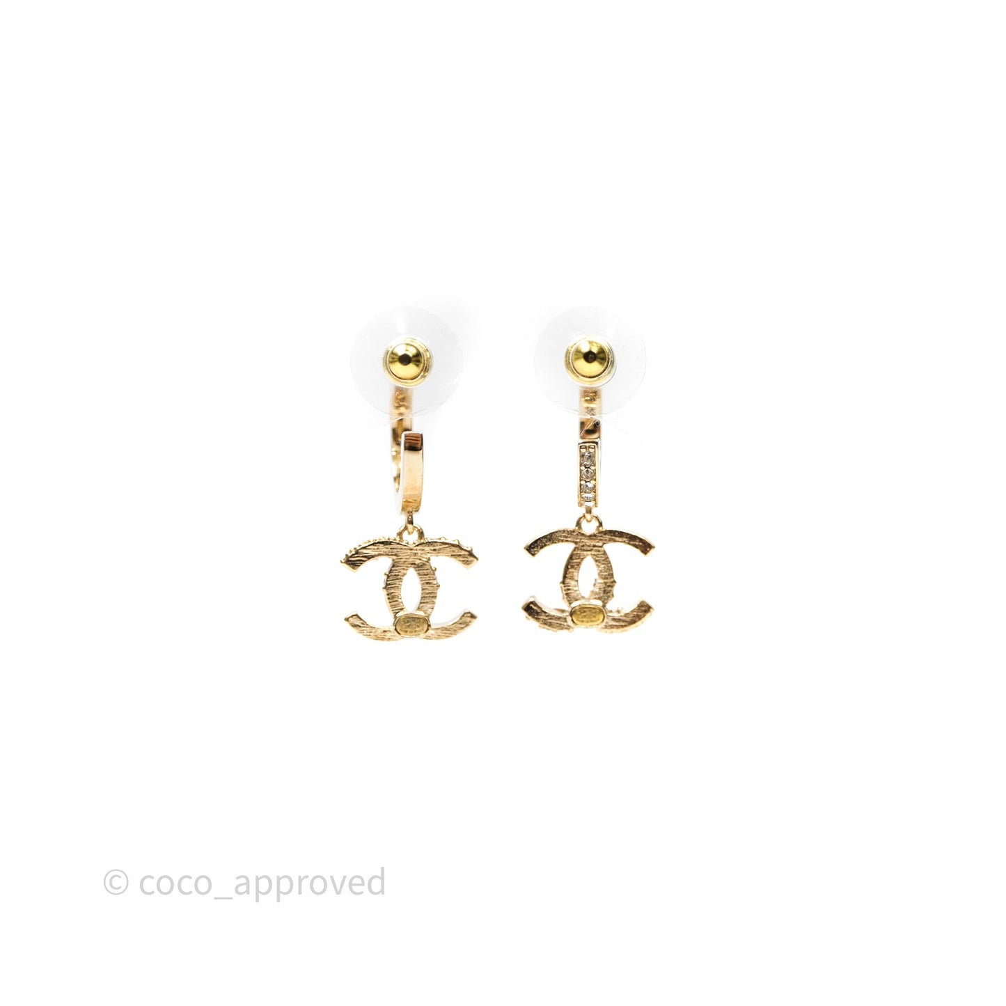 Chanel CC Crystals Drop Earrings Gold Tone 22K