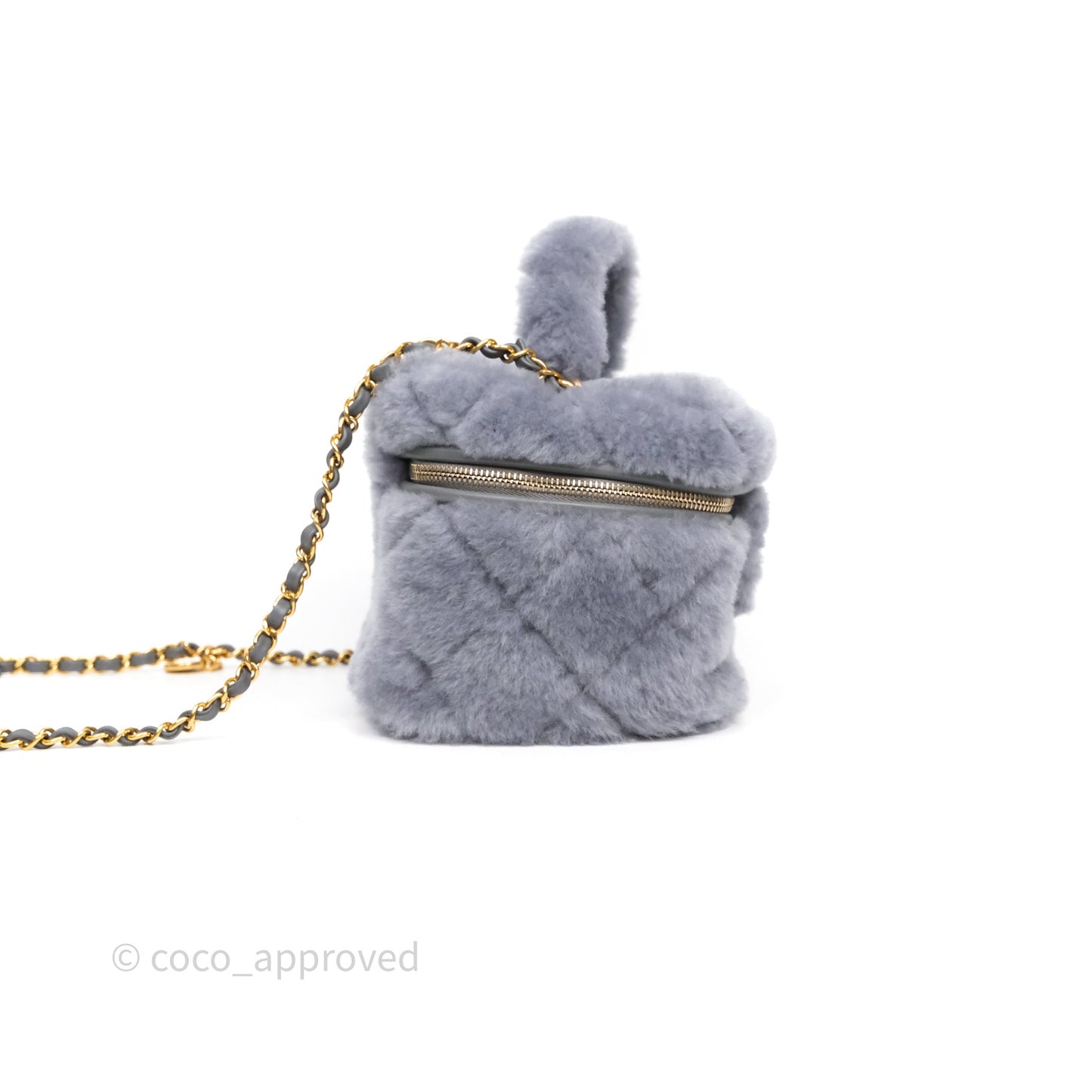 Chanel Vanity Case Grey Shearling Lambskin Gold Hardware 22A