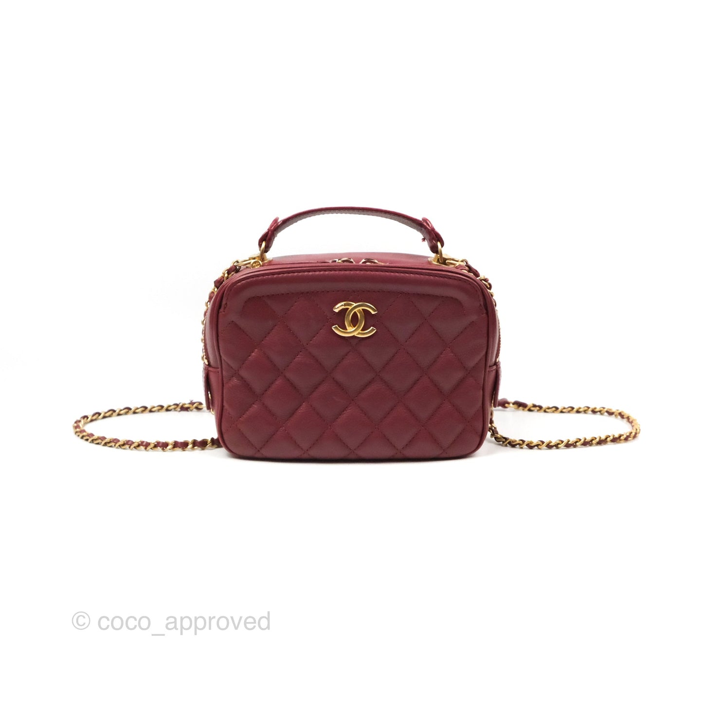 Chanel Quilted CC Small Vanity Case Dark Red Calfskin