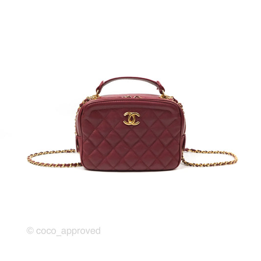 Chanel Quilted CC Small Vanity Case Dark Red Calfskin