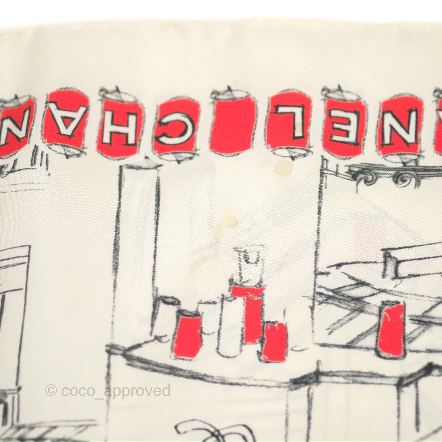 Chanel Square Silk Scarf Ivory/ Black/ Red