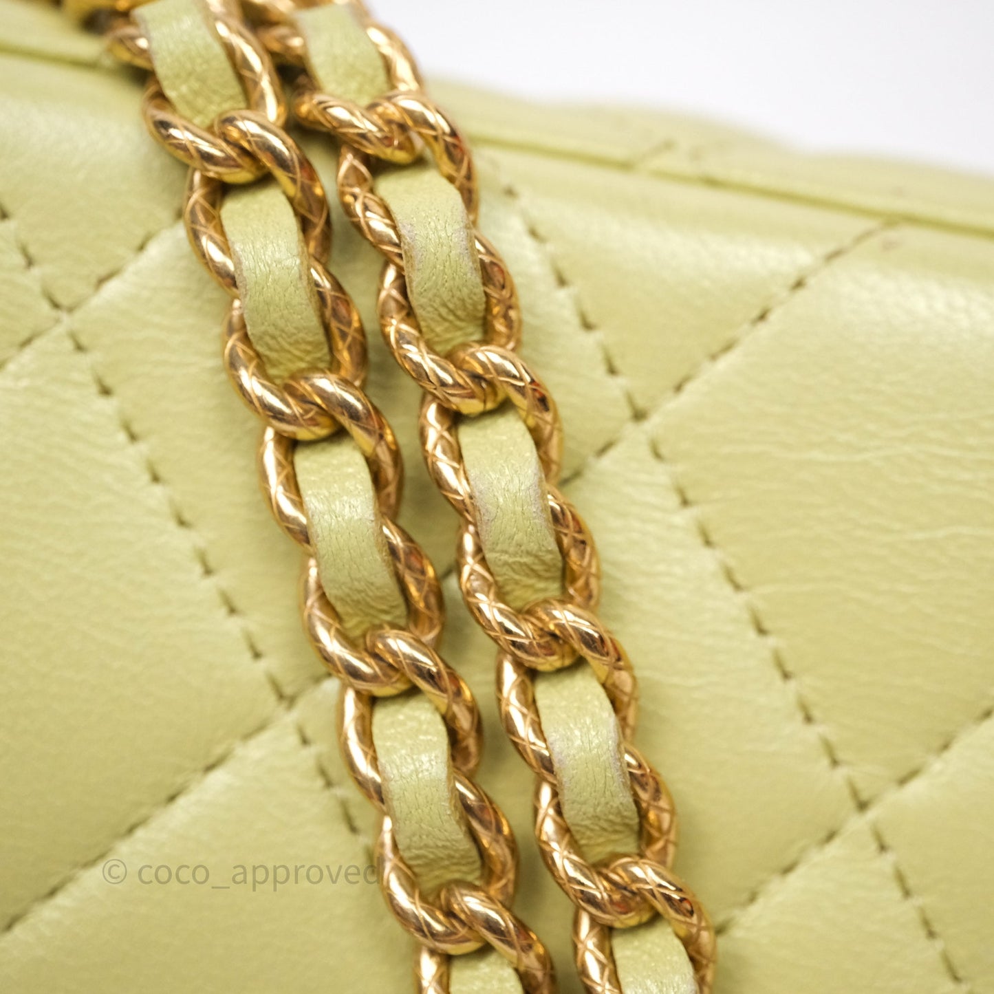 Chanel Quilted Vanity With Chain Lambskin Green Gold Hardware