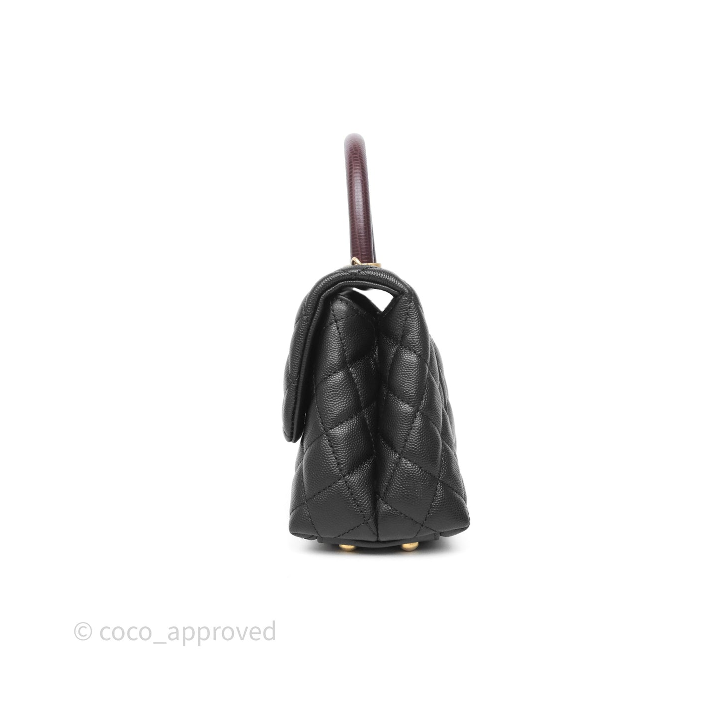 Chanel Small Coco Handle Quilted Black Caviar Aged Gold Hardware Lizard Handle