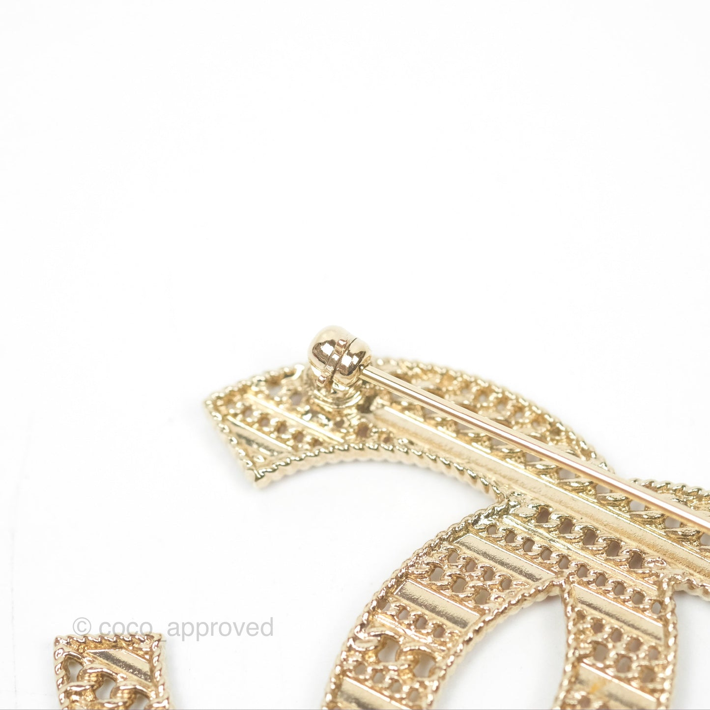 Chanel CC Red Striped Chain Brooch Gold Tone 20S