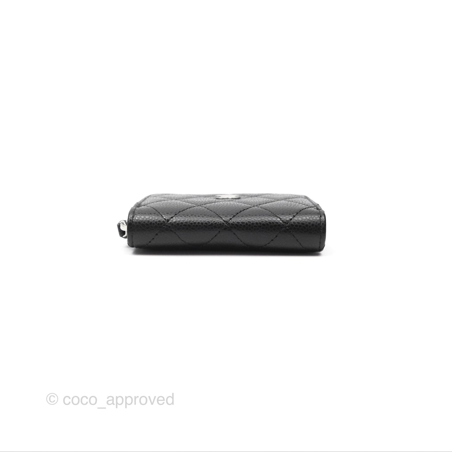 Chanel Quilted Zip Card Holder Black Caviar Silver Hardware