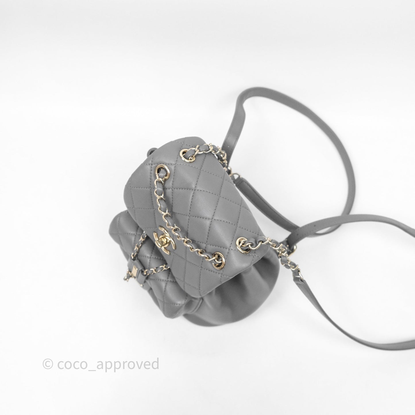 Chanel Small Duma Drawstring Backpack Grey Lambskin Gold Hardware
