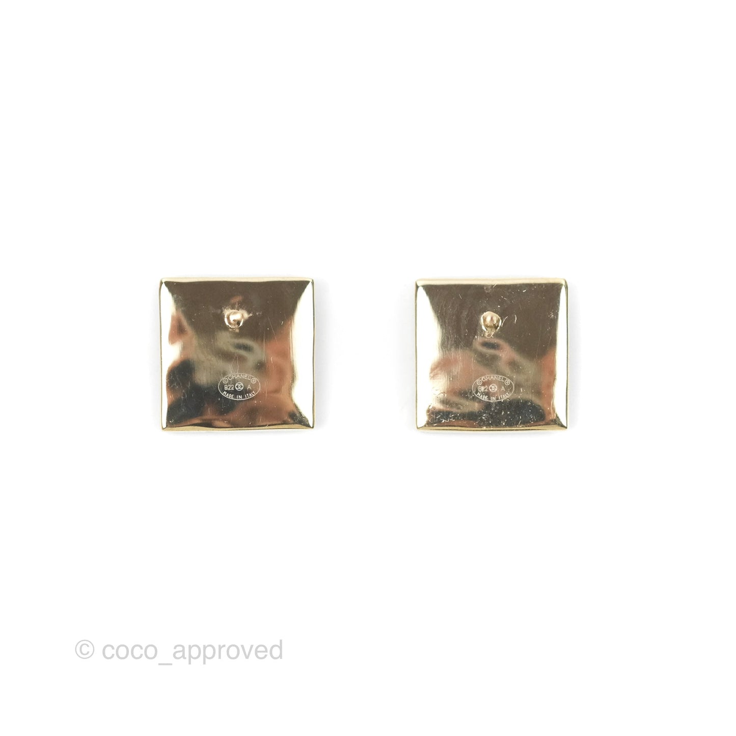 Chanel CC Square Earrings Black/ White Gold Tone 22A