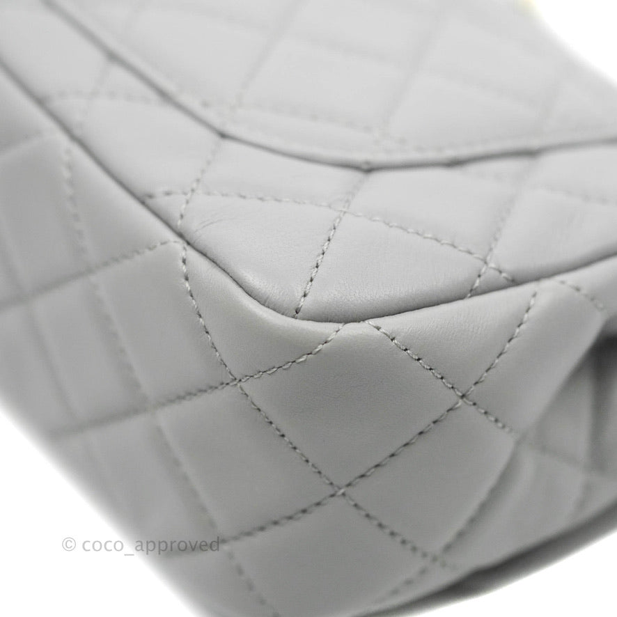 Chanel Mini Rectangular Pearl Crush Quilted Grey Lambskin Aged Gold Hardware