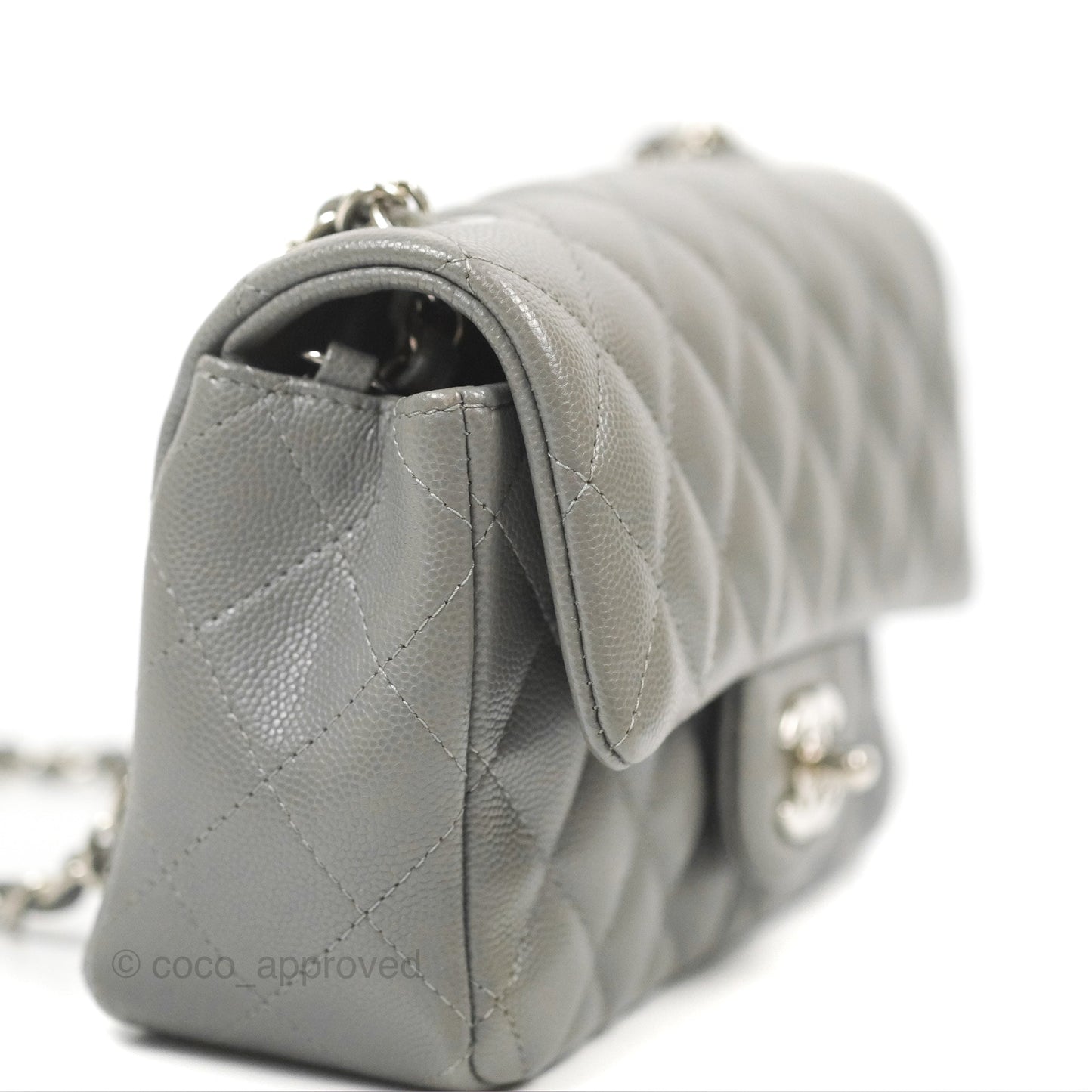Chanel Quilted Mini Rectangular Flap Grey Caviar Silver Hardware 17B
