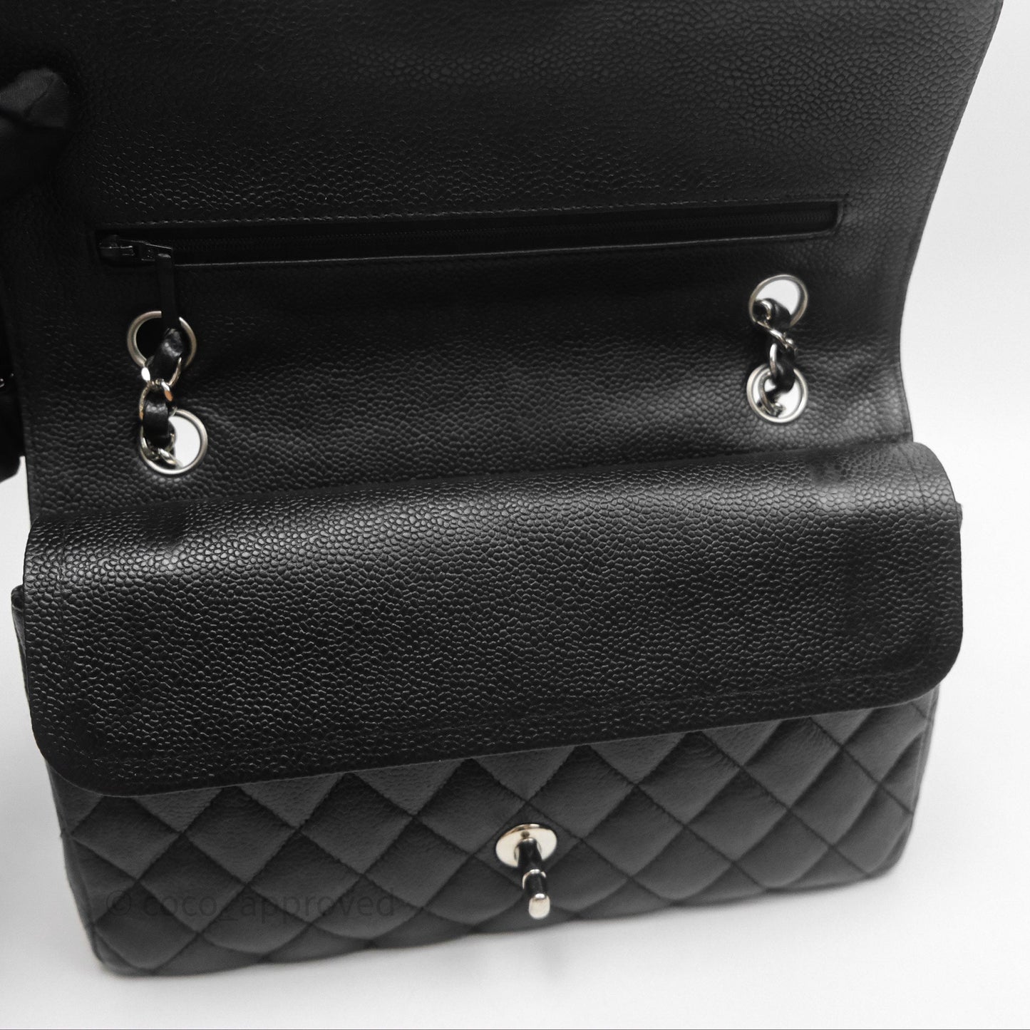 Chanel Classic M/L Medium Flap Quilted Black Caviar Silver Hardware