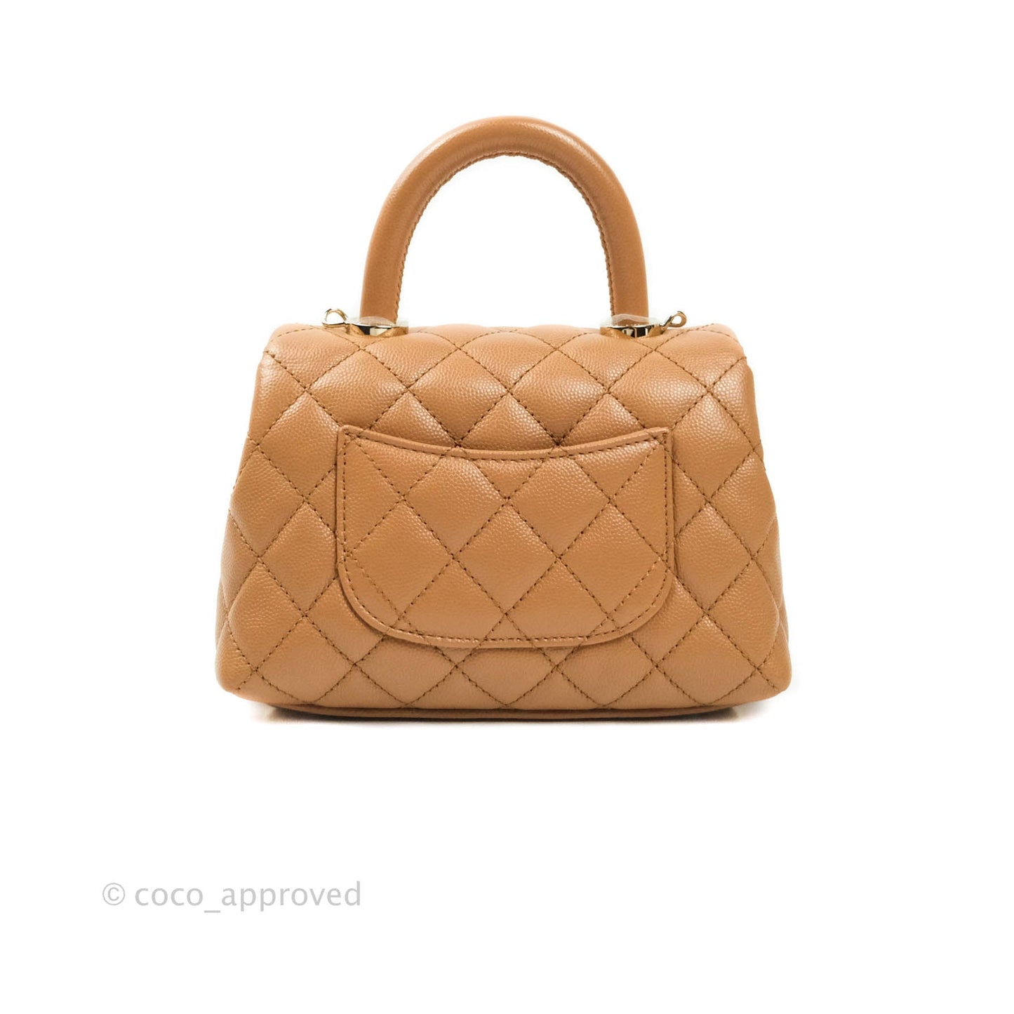 Chanel Quilted Extra Mini Coco Handle Dark Beige Caviar Gold Hardware 21P