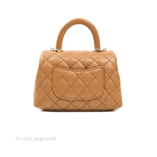 Chanel Quilted Extra Mini Coco Handle Dark Beige Caviar Gold Hardware 21P