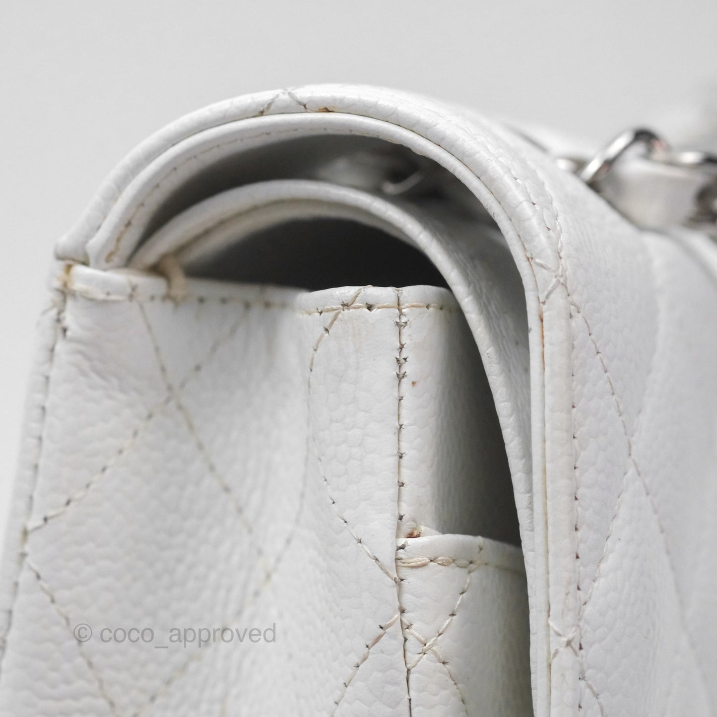 Chanel Classic M/L Medium Double Flap White Caviar Silver Hardware
