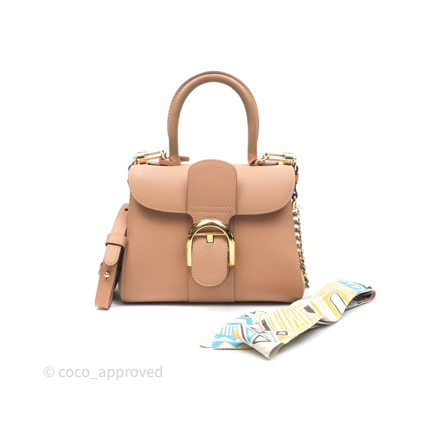 Delvaux Mini Brillant Bag Vison Grained Calfskin Gold Hardware with Twilly