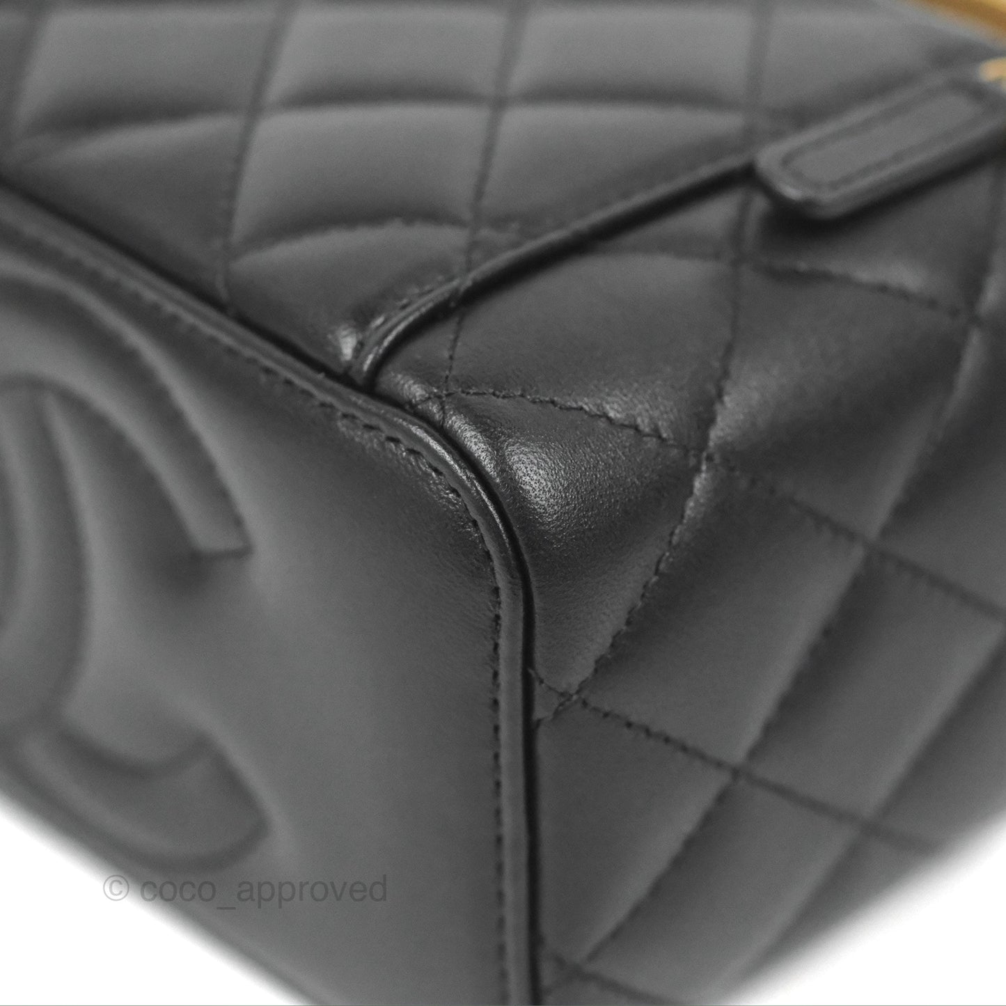 Chanel Metal Handle Vanity Rectangular Black Lambskin Gold Hardware 23A