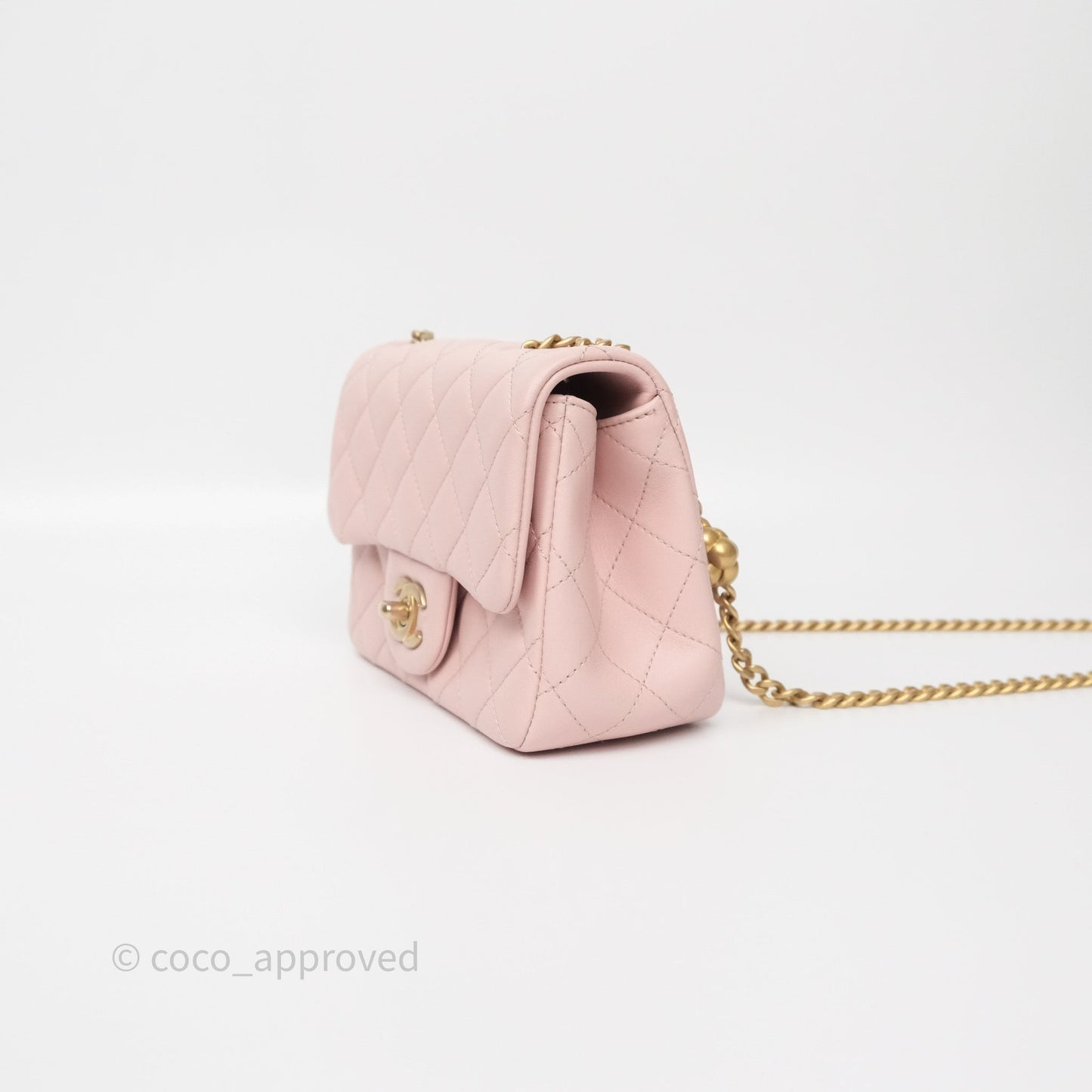 Chanel Quilted Mini Square Flap with Camellia Adjustable Chain Pink Clair Lambskin