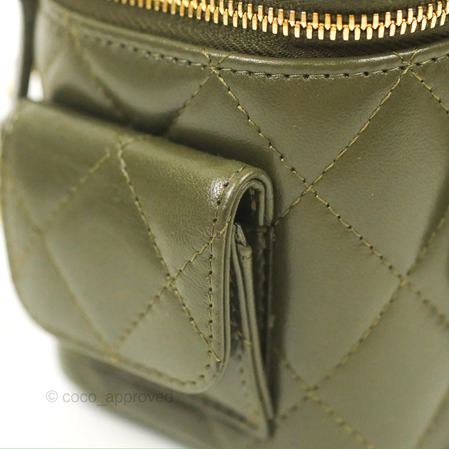 Chanel Cargo Pocket Top Handle Vanity with Chain Khaki Green Lambskin 22K