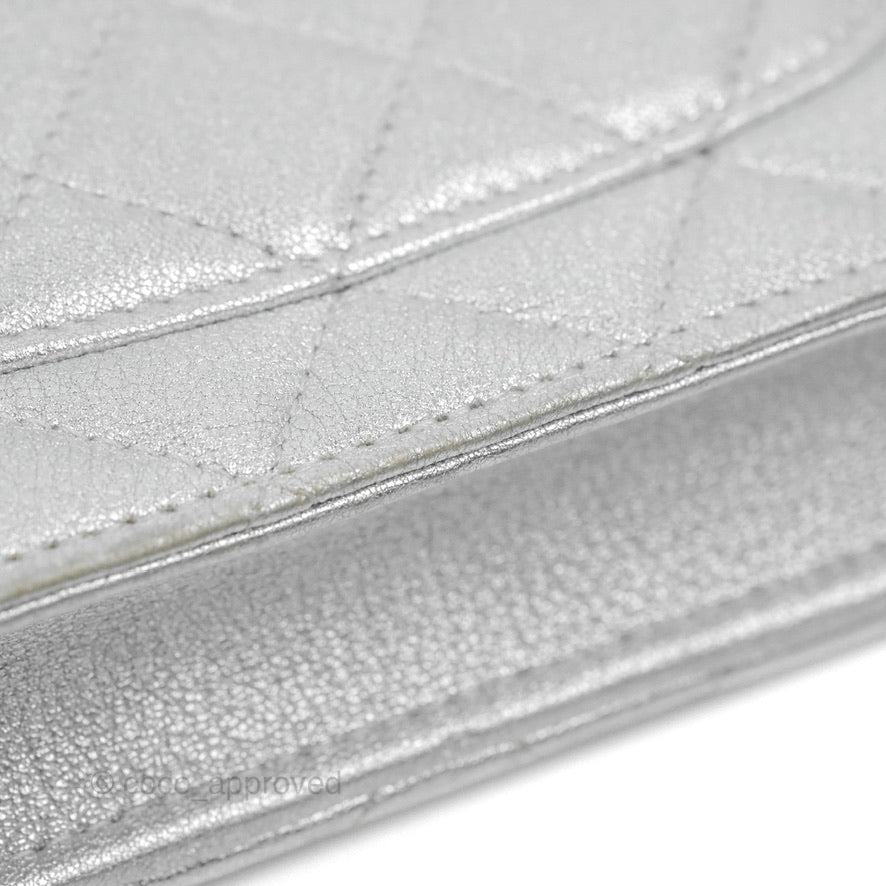 Chanel Quilted Wallet on Chain WOC Silver Lambskin Silver Hardware