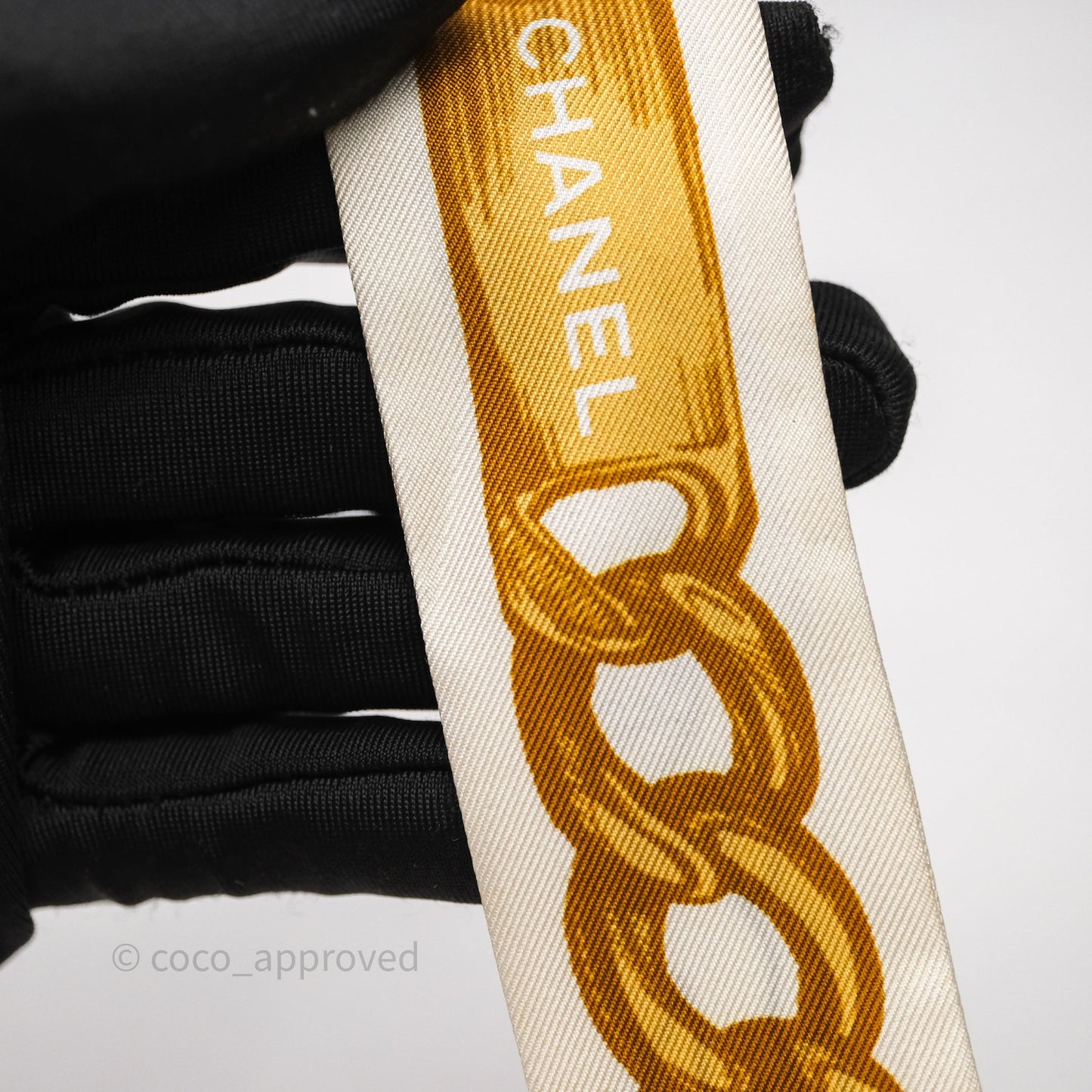 Chanel Slim Bandeau Silk Twilly Chain Pattern Ivory