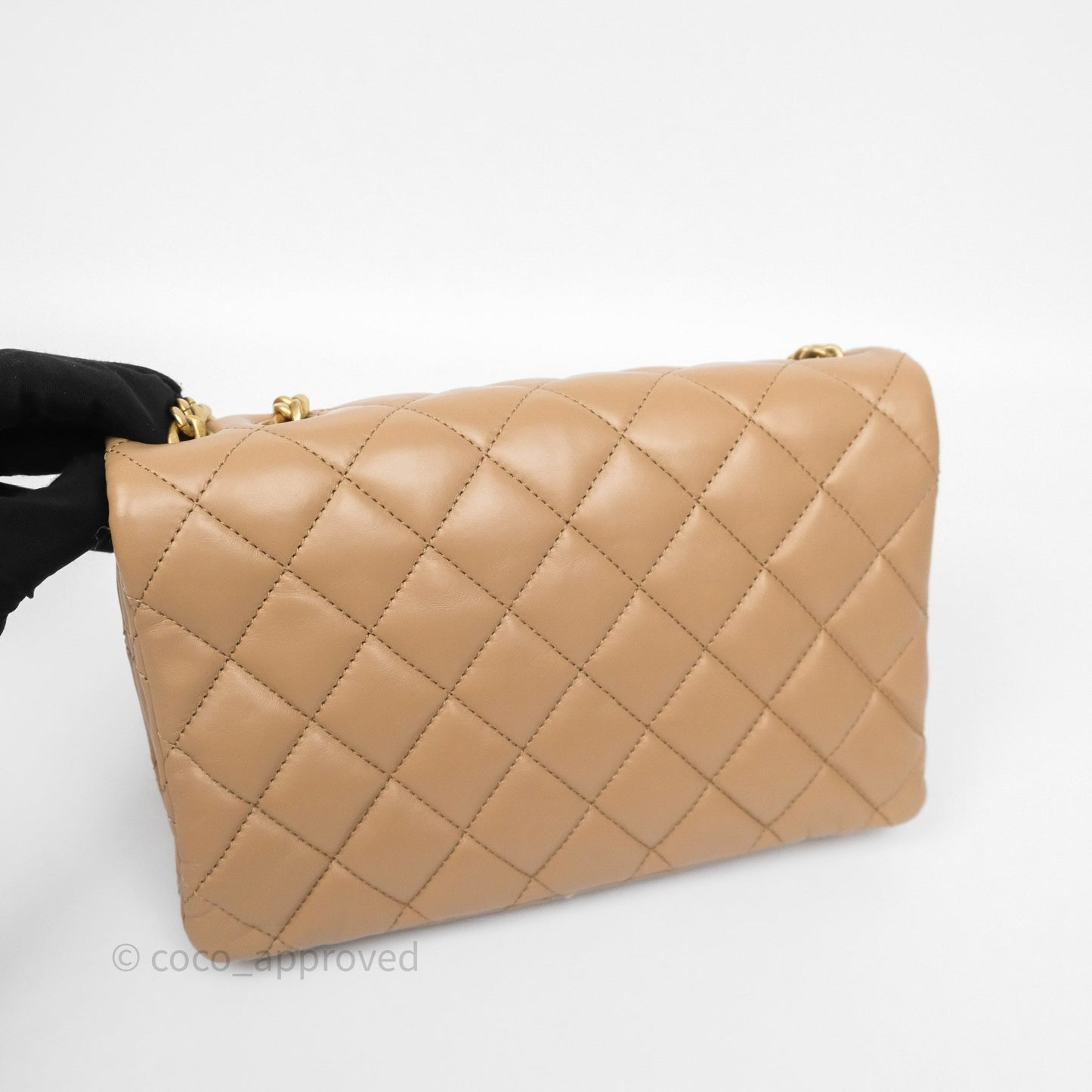 Chanel Medium All Slide Adjustable Chain Flap Bag Beige Lambskin Aged Gold Hardware