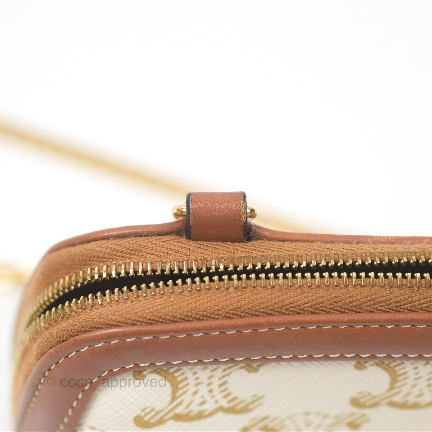 Celine Clutch With Chain Triomphe Canvas Lambskin White/Tan