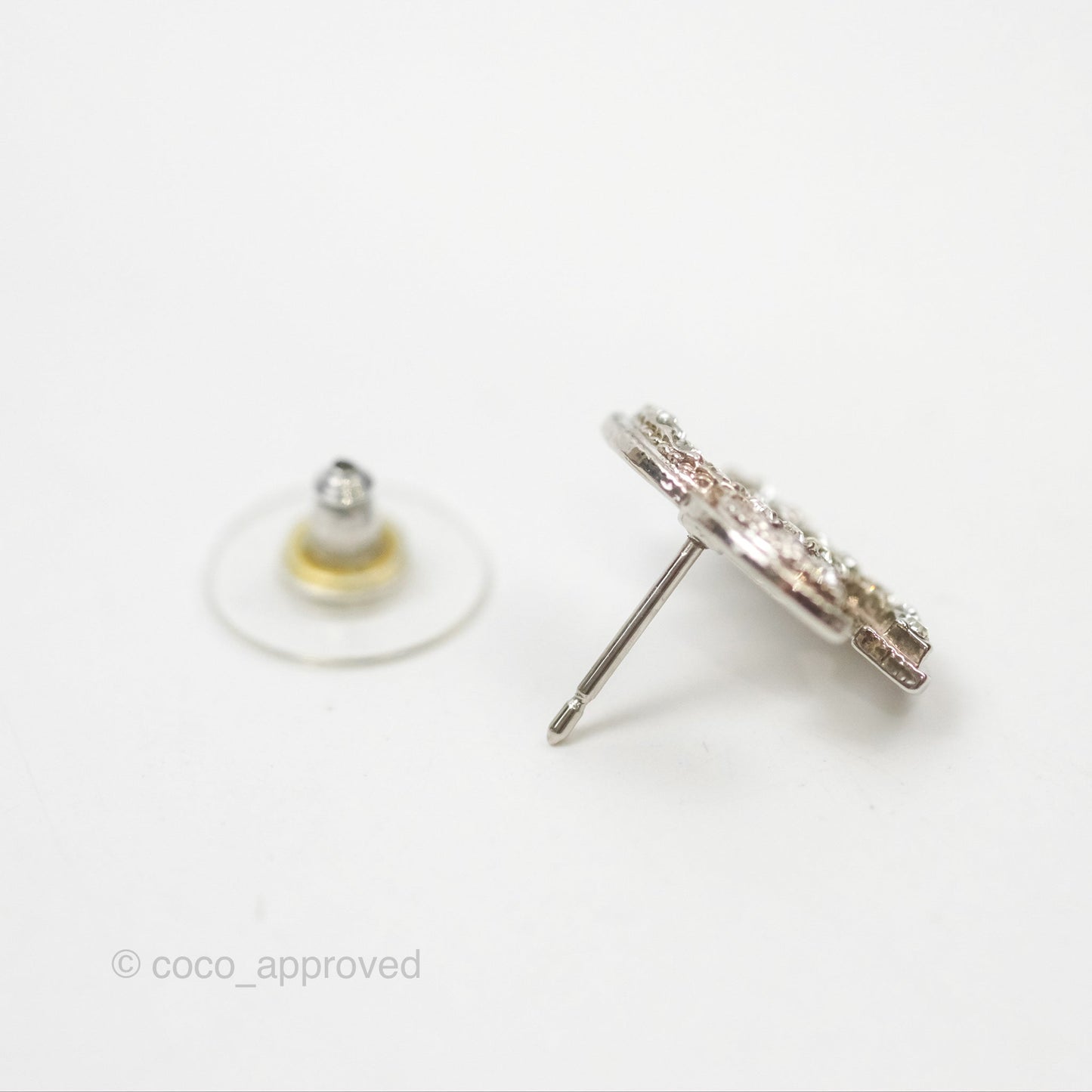 Chanel Crystal CC Earrings Silver Tone