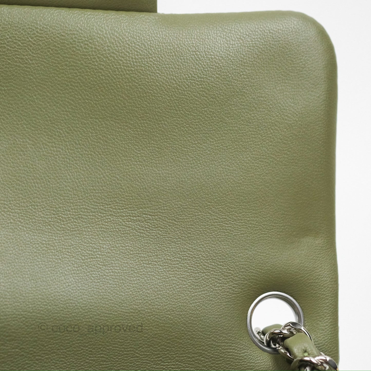 Chanel Mini Square Quilted Olive Green Lambskin Silver Hardware