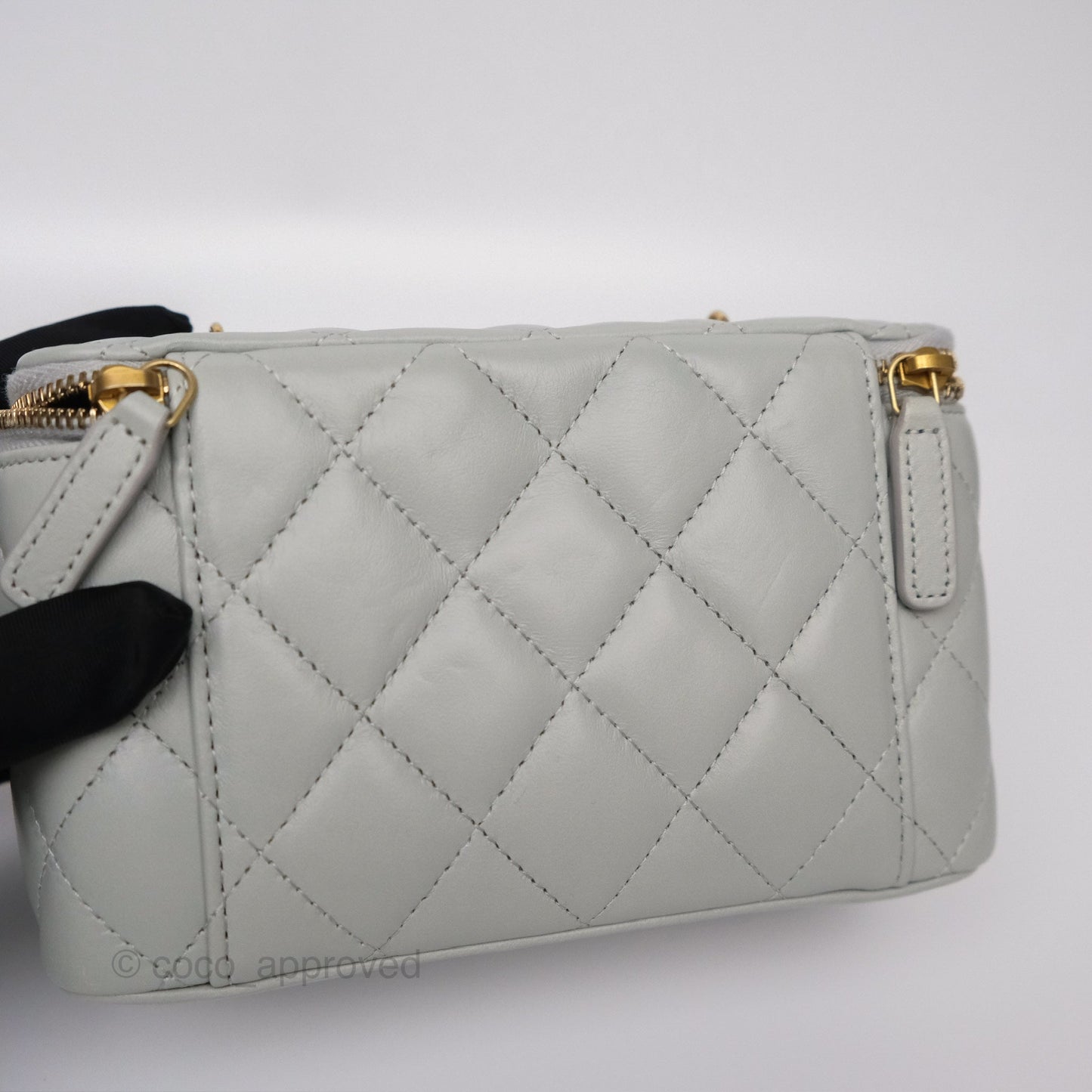 Chanel Quilted Vanity Rectangular with Chain Grey Blue Lambskin Gold Hardware