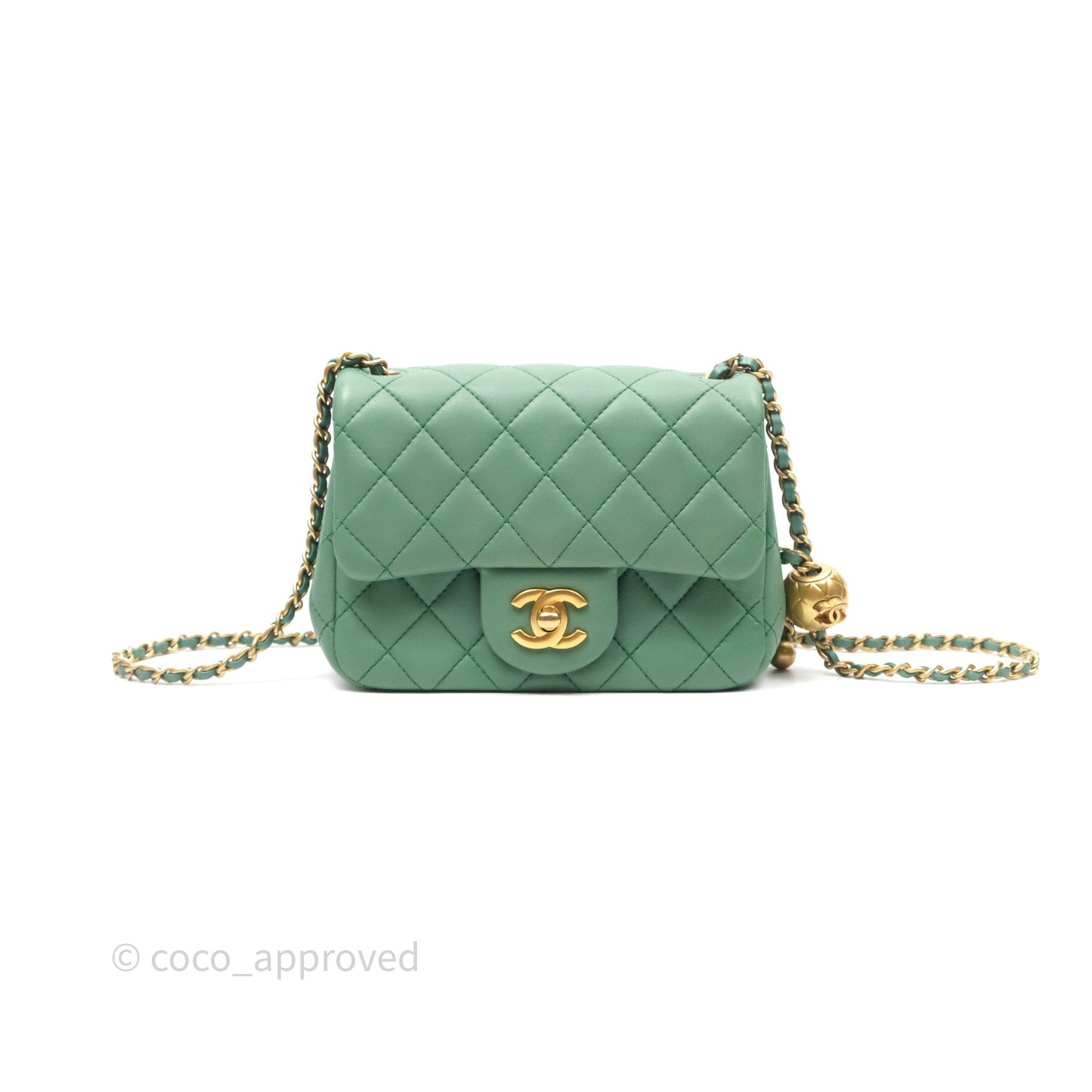 Chanel Pearl Crush Mini Square Quilted Green Lambskin Aged Gold Hardware