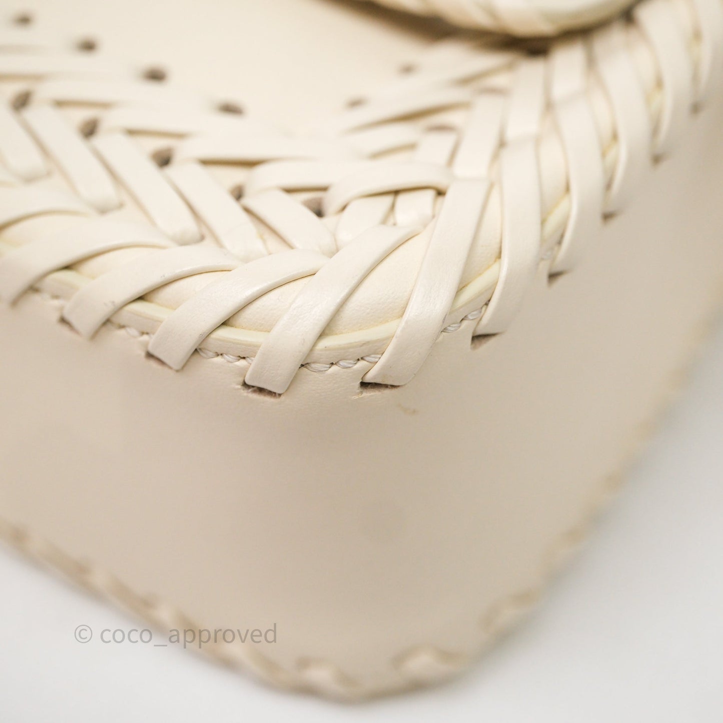 Fendi Braided Leather Baguette Bag Ivory Gold Hardware