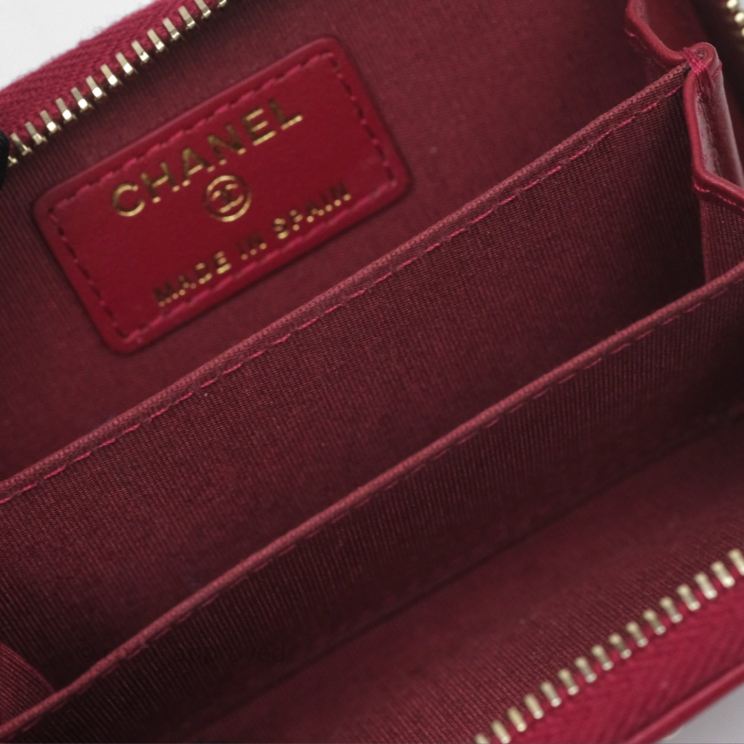 Chanel 19 Zip Card Holder Pink Lambskin Gold Hardware