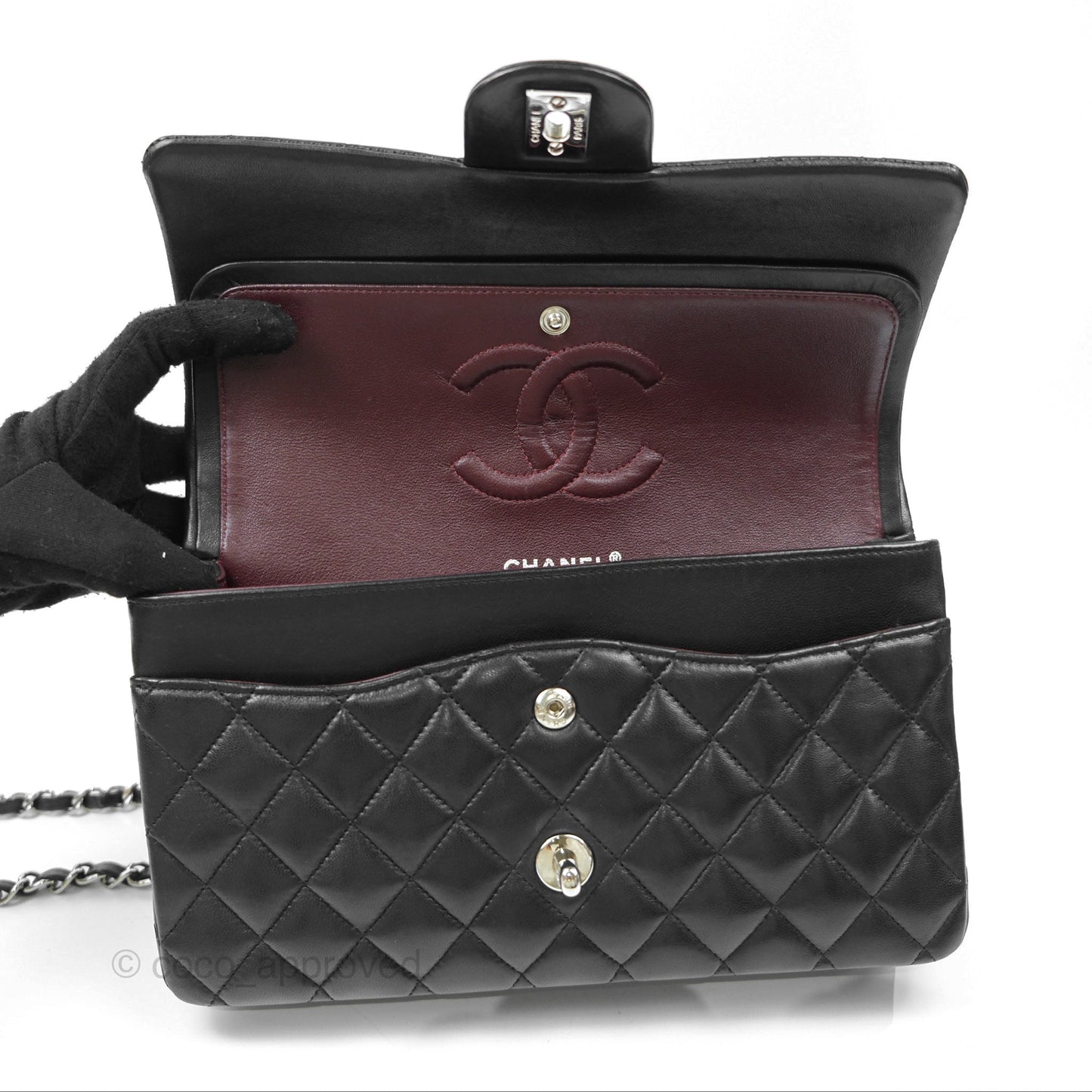 Chanel Classic M/L Medium Flap Quilted Black Lambskin Silver Hardware
