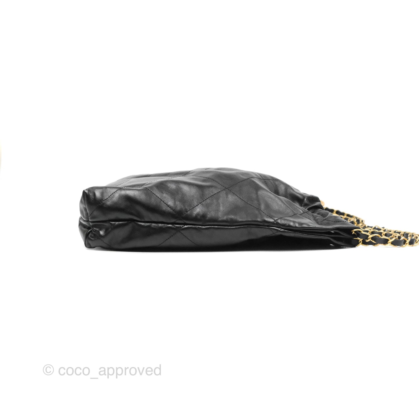 Chanel 22 Medium Black Shiny Calfskin Aged Gold Hardware