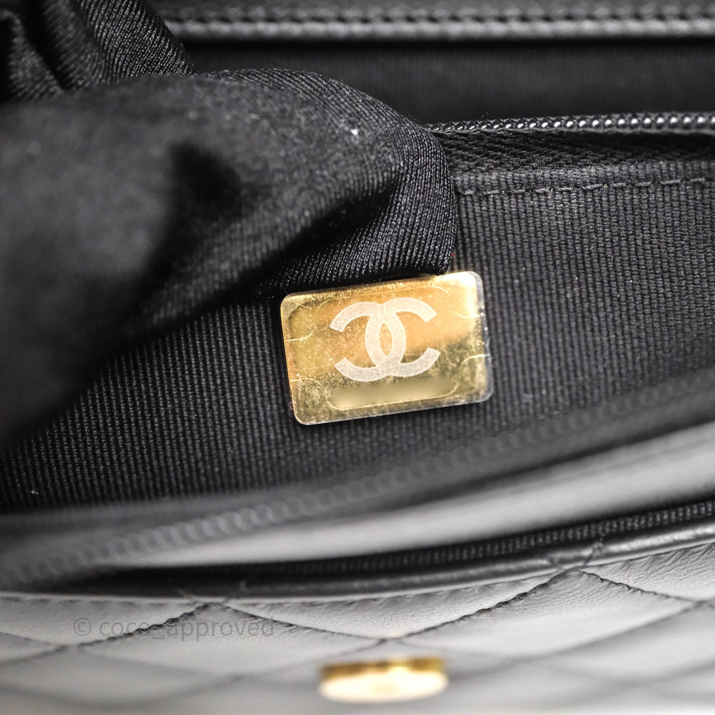 Chanel Top Handle Wallet On Chain WOC Black Lambskin Gold Hardware
